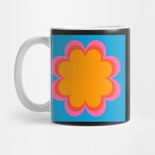 Blue, pink, orange, yellow seventies style scandi flower Mug